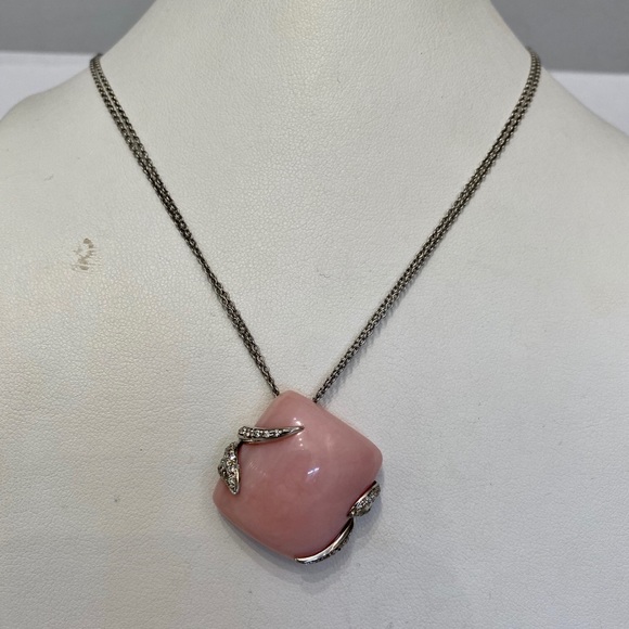 LucaCarati18KWGPinkOpalDiamondNecklaceDouble Chain - Picture 2 of 6